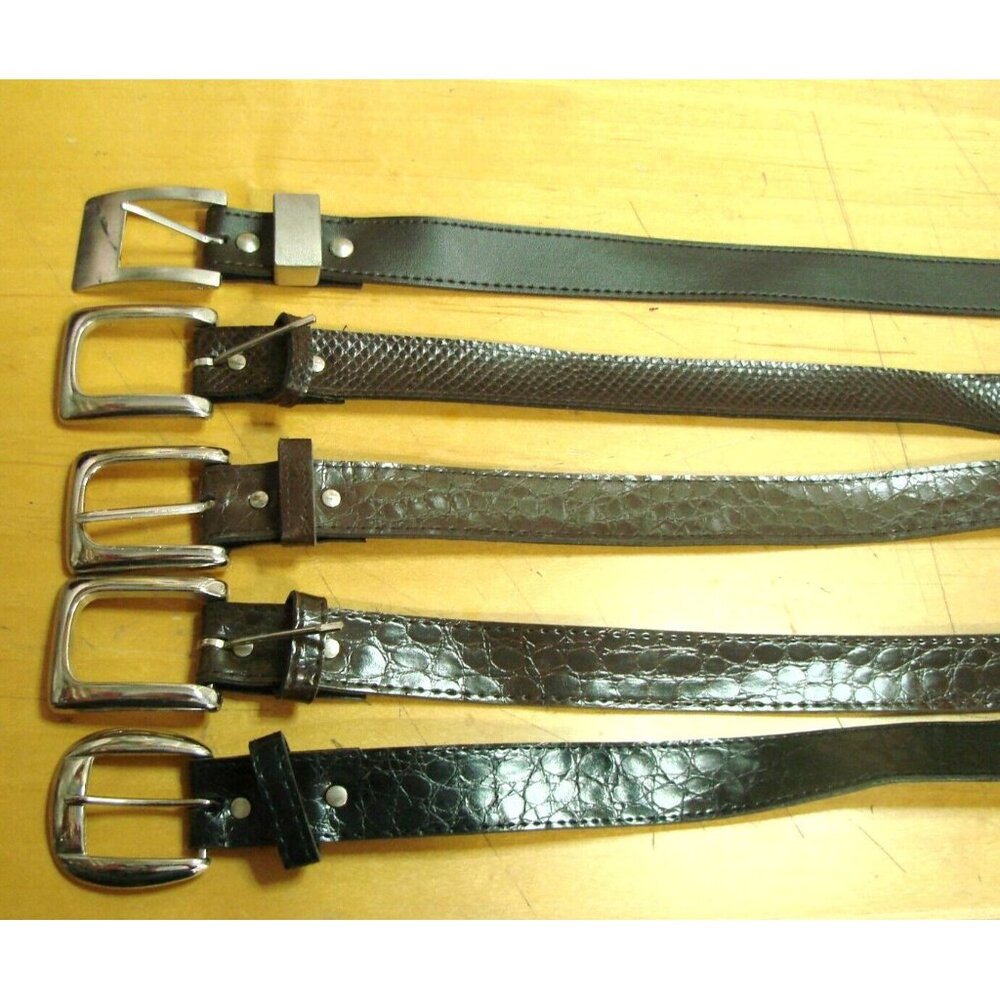Lot of 5 Womens Embossed Belts Browns Black Taupe Fashion Vegan Leather Sz 24-28